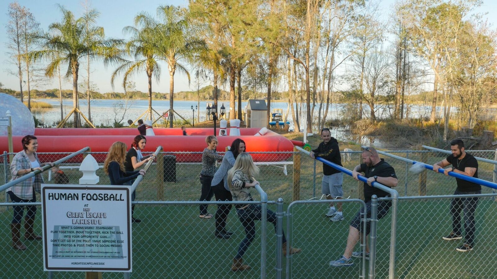 People playing human foosball at The Great Escape Lakeside