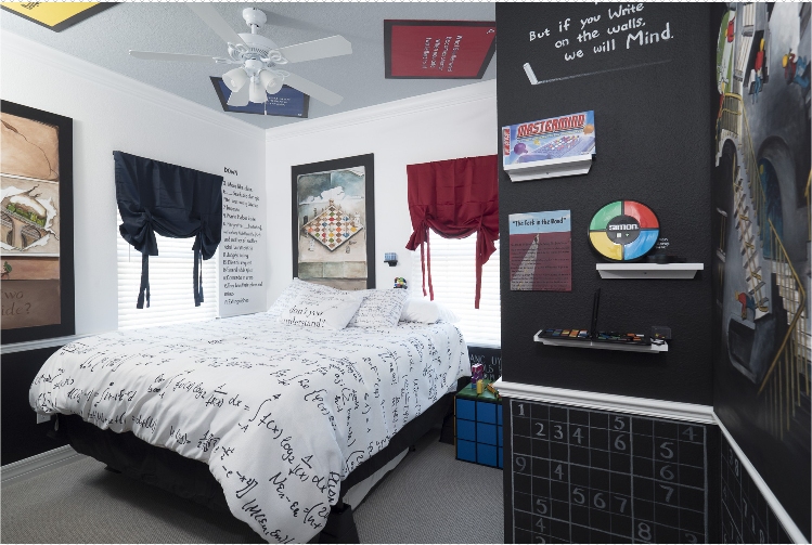 A maze, sudoku, crossword puzzles, brain teasers, and more -- in the Great Escape Lakeside's Mind Games Bedroom